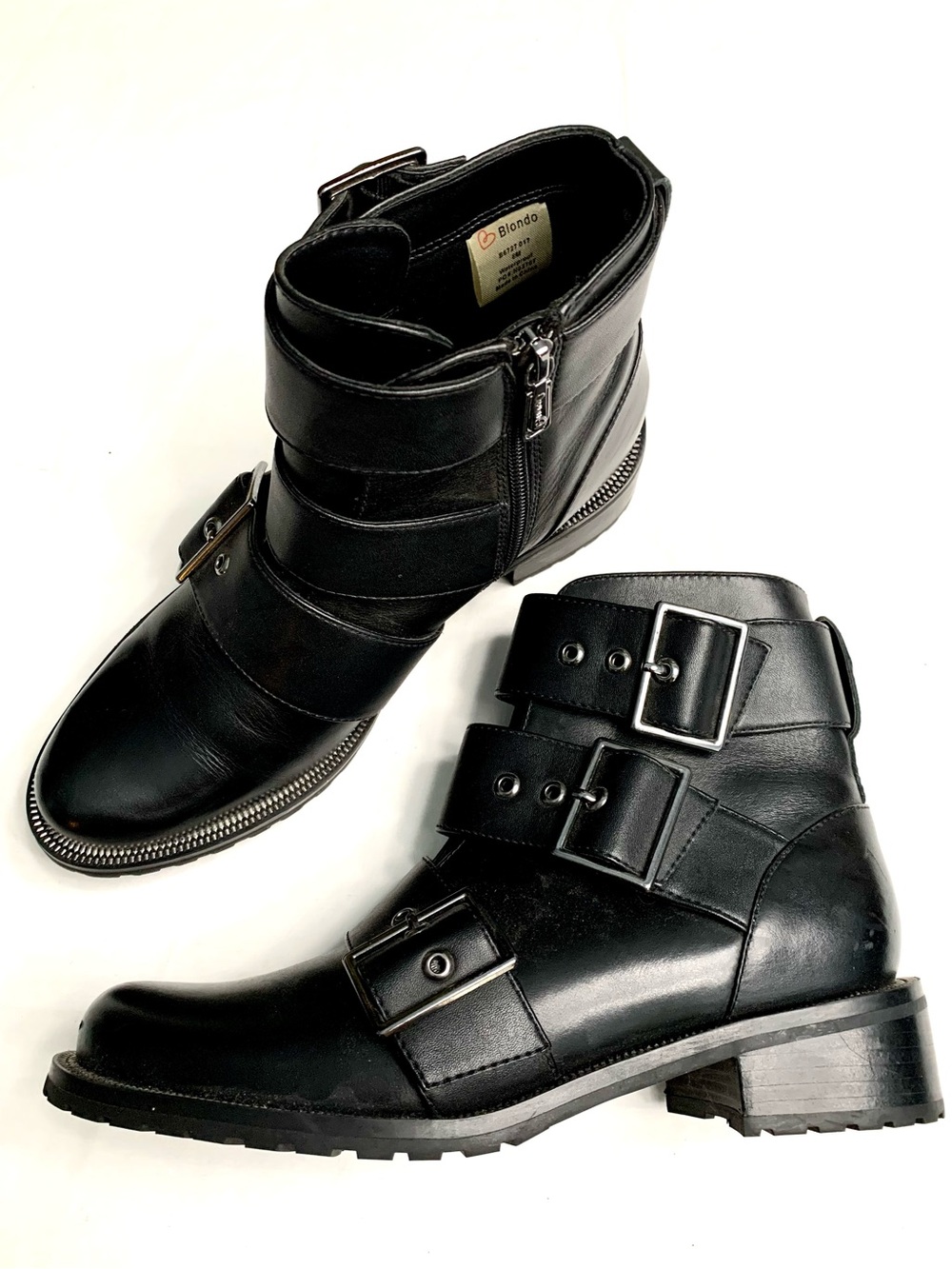 Blondo “Camila” Black Moto Ankle Booties Leather / Buckles / Waterproof- 8